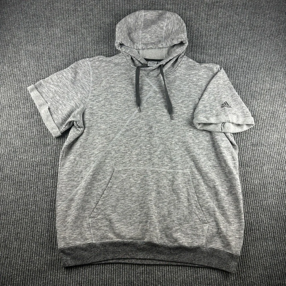 Adidas Mens Grey Space Dye Short Sleeve Hoodie Pullover AH4087 Size 2XL
